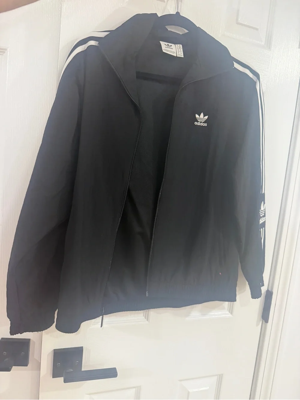 adidas Black Windbreaker Jacket with White Stripes